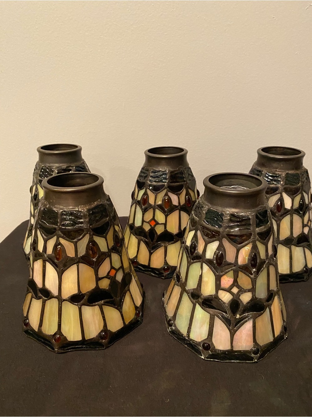 Stained Glass Tiffany-Style Yellow Mosaic Lamp Shades (Set of 5)